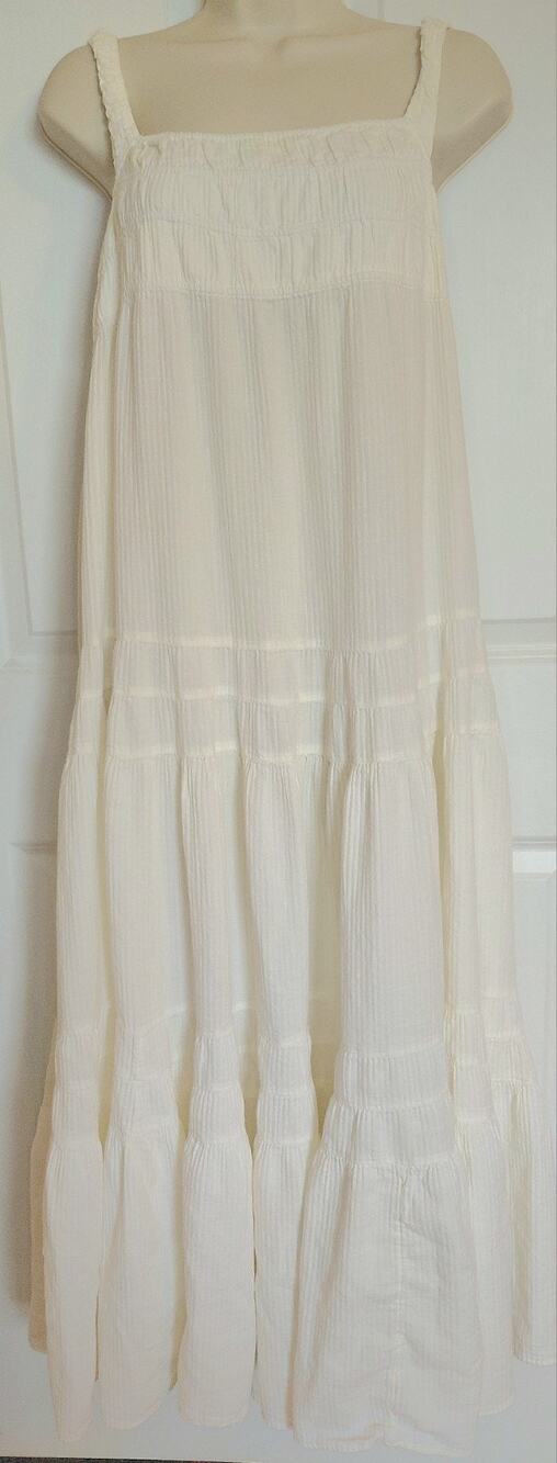J.Crew Airy Gauze Tiered Maxi Tank Dress Ivory White Cotton Smocked Cottage Sz S